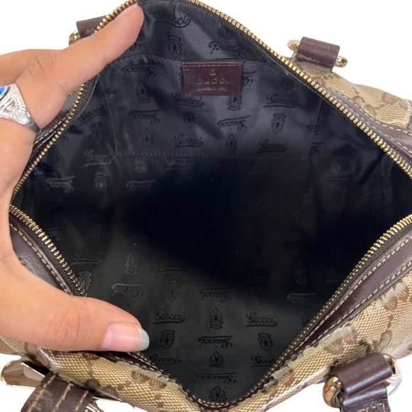 Authentic Gucci Satchel Bag Brown PVC Used GG Handbag Vintage - Picture 10 of 13